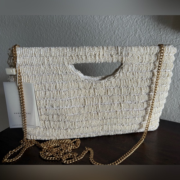 Antik Kraft Handbags - Antik Kraft Cream and Gold Quilted Clutch